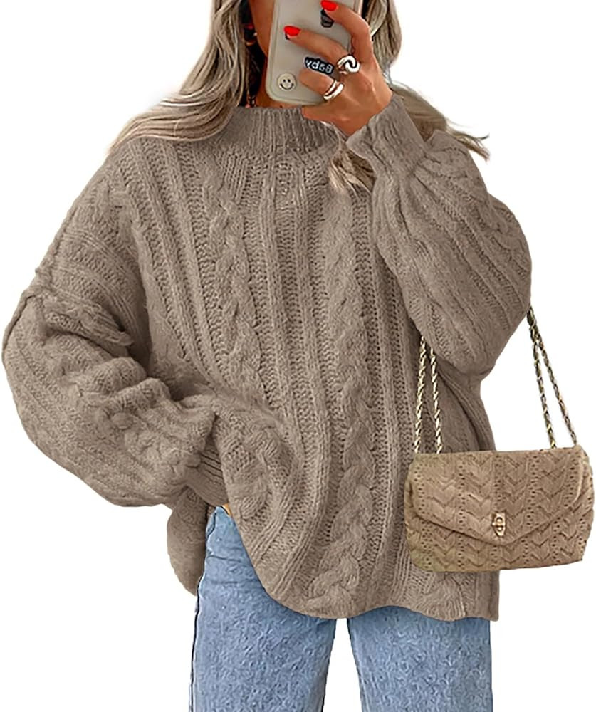 PRETTYGARDEN Womens Sweater 2025 Long Sleeve Crewneck Cable Knit Oversized Sweaters Pullover Expo... | Amazon (US)