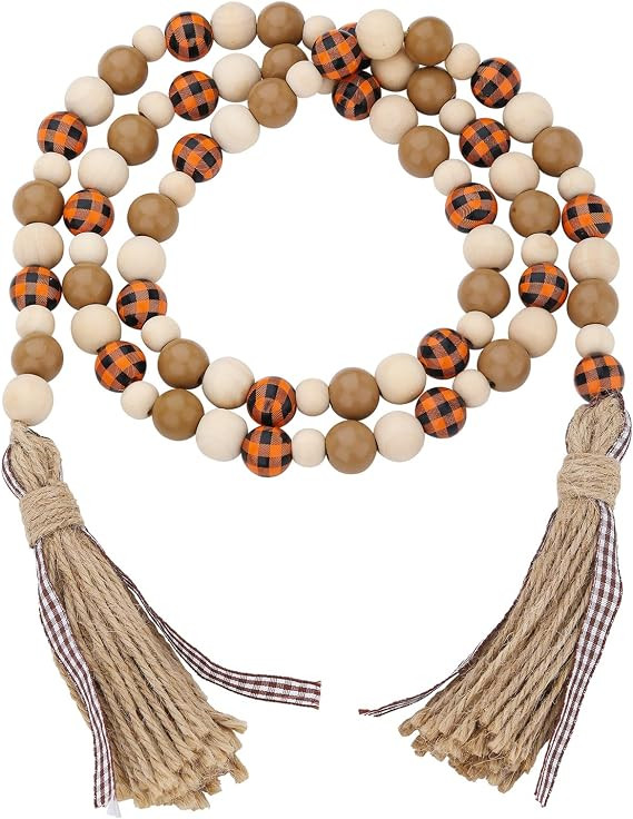 Fall Decorations Harvest Wood Bead Garland with Tassel - Home Tiered Tray Decor with Jute Rope Pl... | Amazon (US)