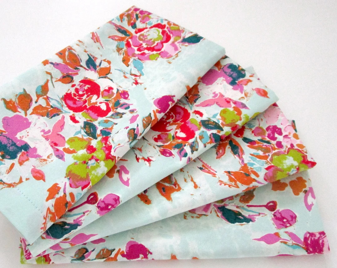 Large Cloth Napkins  Set of 4  Bright Pink Orange Green - Etsy | Etsy (US)