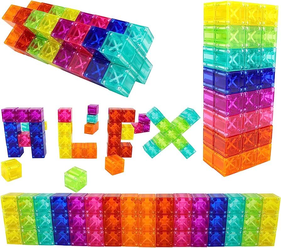 Translucent Digit Blocks 48 Pieces Magnetic Building Blocks, Montessori Clear Magnet Cubes for Bo... | Amazon (US)