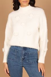 Raquel Mock Neck Flower Detail Knit Sweater - White | Petal & Pup (US)