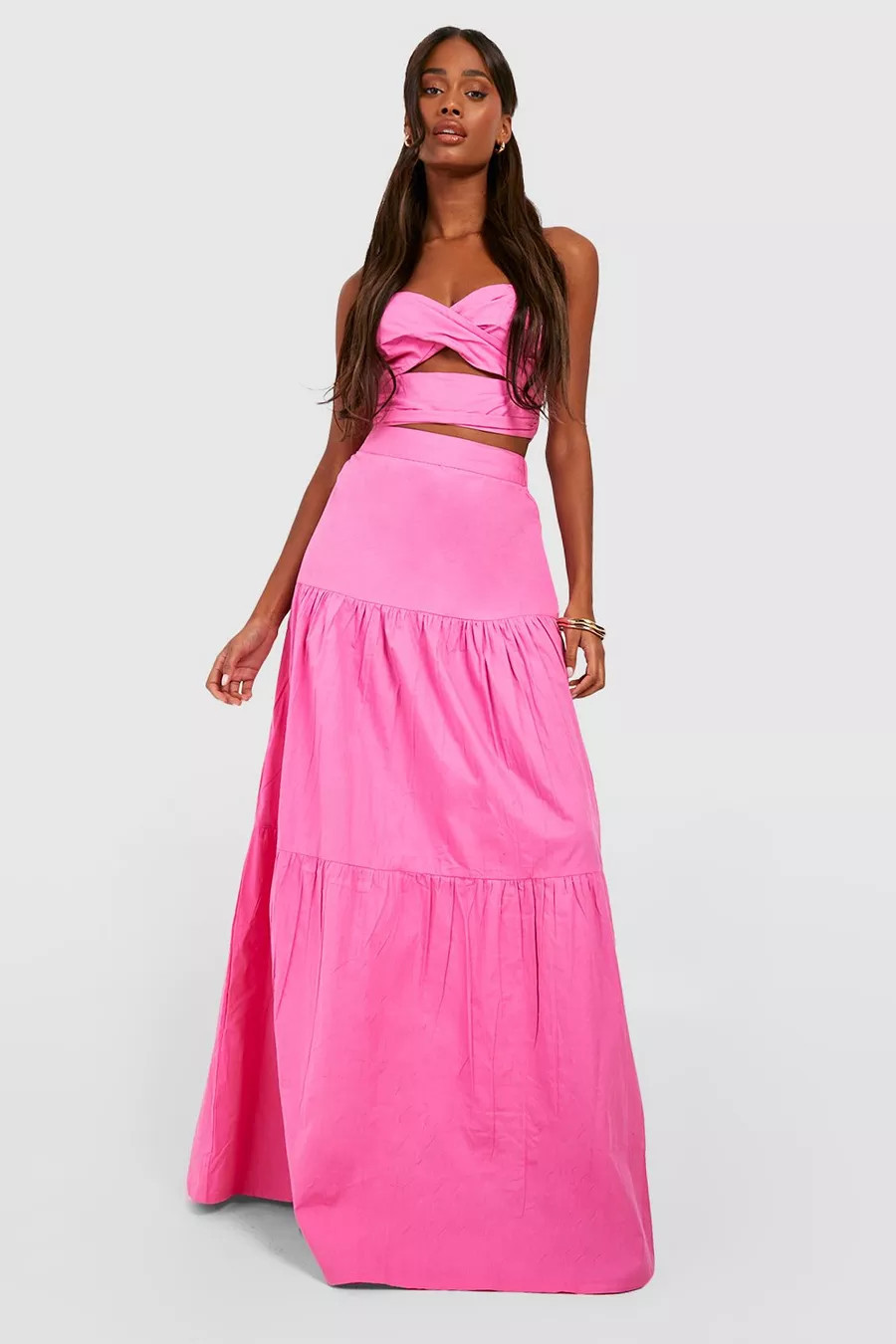Poplin Twist Front Sweetheart Bralette & Maxi Skirt | boohoo (US & Canada)