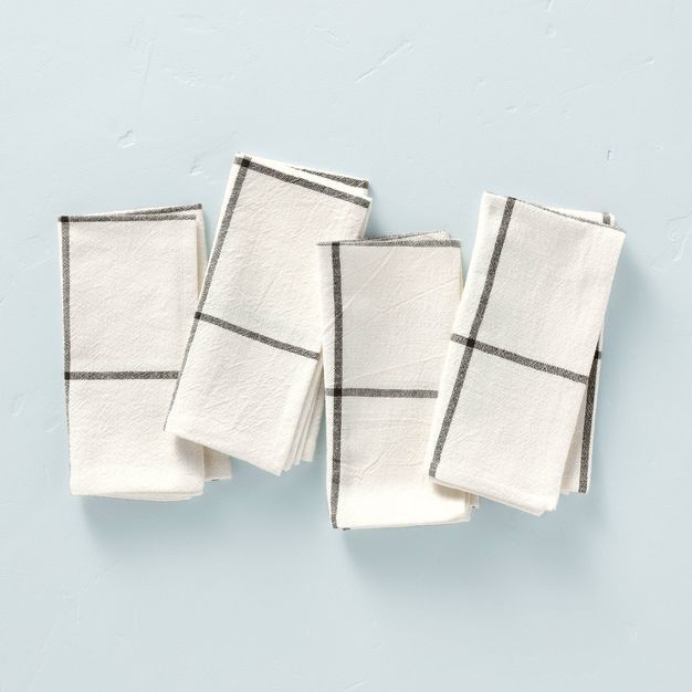 4pk Grid Lines Woven Napkin Set Cream/Gray - Hearth & Hand™ with Magnolia | Target