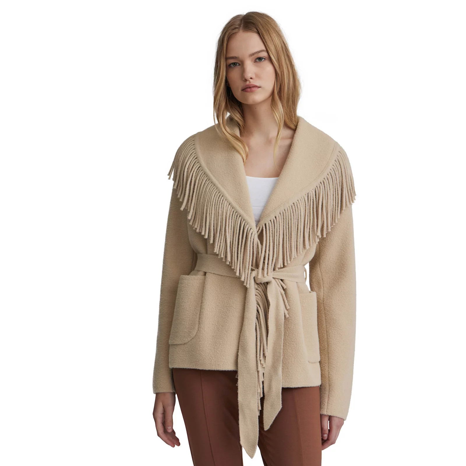 Women's NVLT Mink Eyelash Fringe Coatigan, Girl's, Size: Large, Camel | Kohl's