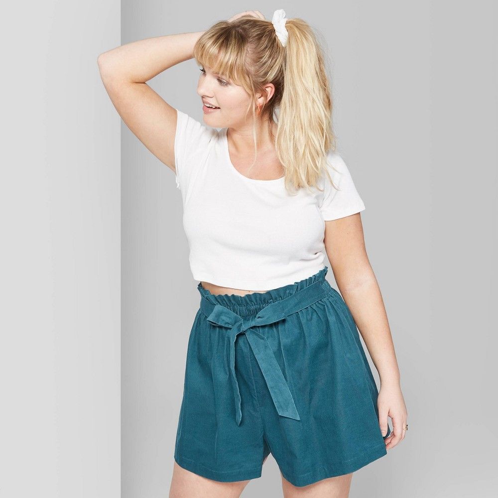 Women's Plus Size High-Rise Corduroy Paperbag Shorts - Wild Fable Teal 4X, Blue | Target