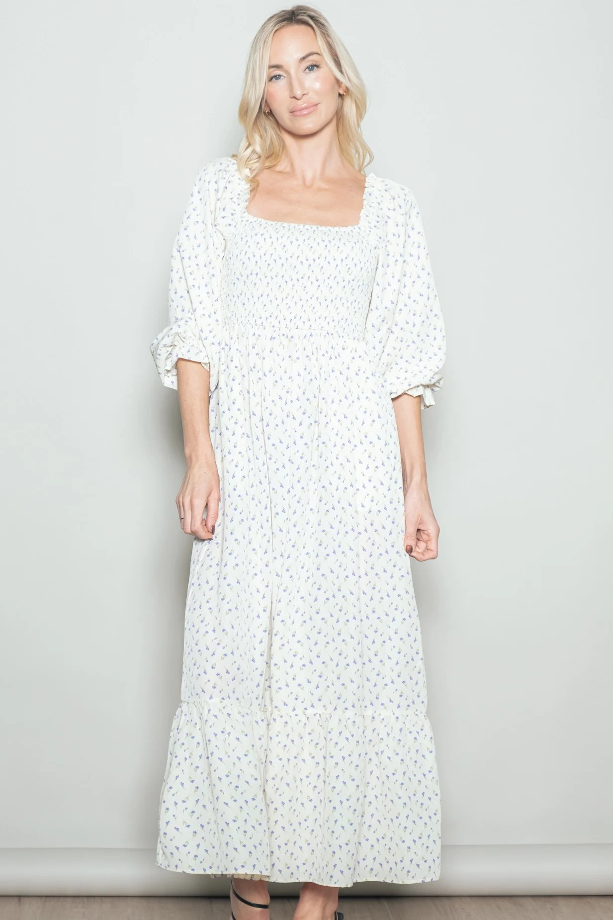 Cream Floral 3/4 Sleeve Maxi Dress | PinkBlush Maternity