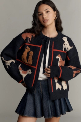 Maeve Dogs Tie-Front Cardigan Sweater | Anthropologie (US)