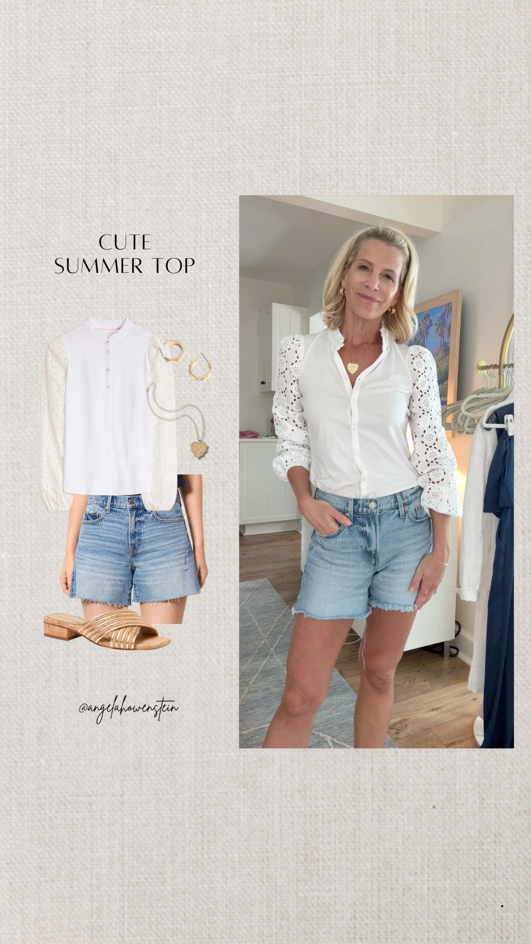 Summer outfit vibes. Obsessed with this cute white top — easy, breezy, done.

Summer Outfit, Cute White Top, Eyelet Blouse, Summer Tops



#LTKStyleTip #LTKShoeCrush #LTKOver40