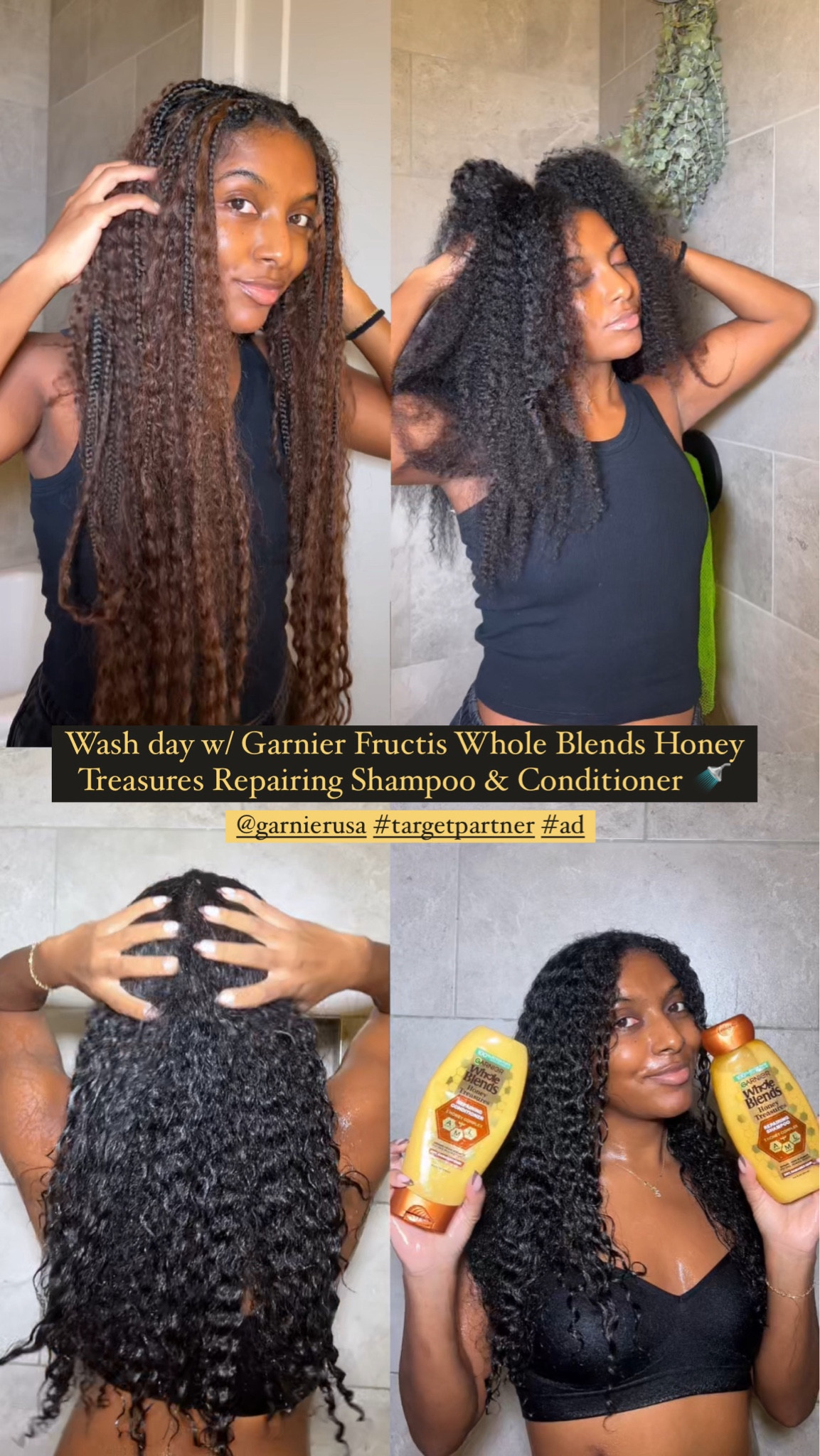 #ad Wash days made easy with Garnier Whole Blends Honey Treasures Repairing Shampoo & Conditioner!!🫶🏾 @garnierusa #TargetStyle  #targetpartner #Target @targetstyle @Target #GarnierPartner