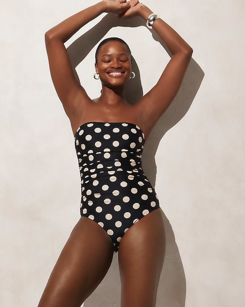 Ruched bandeau one-piece swimsuit in dot print | J.Crew US