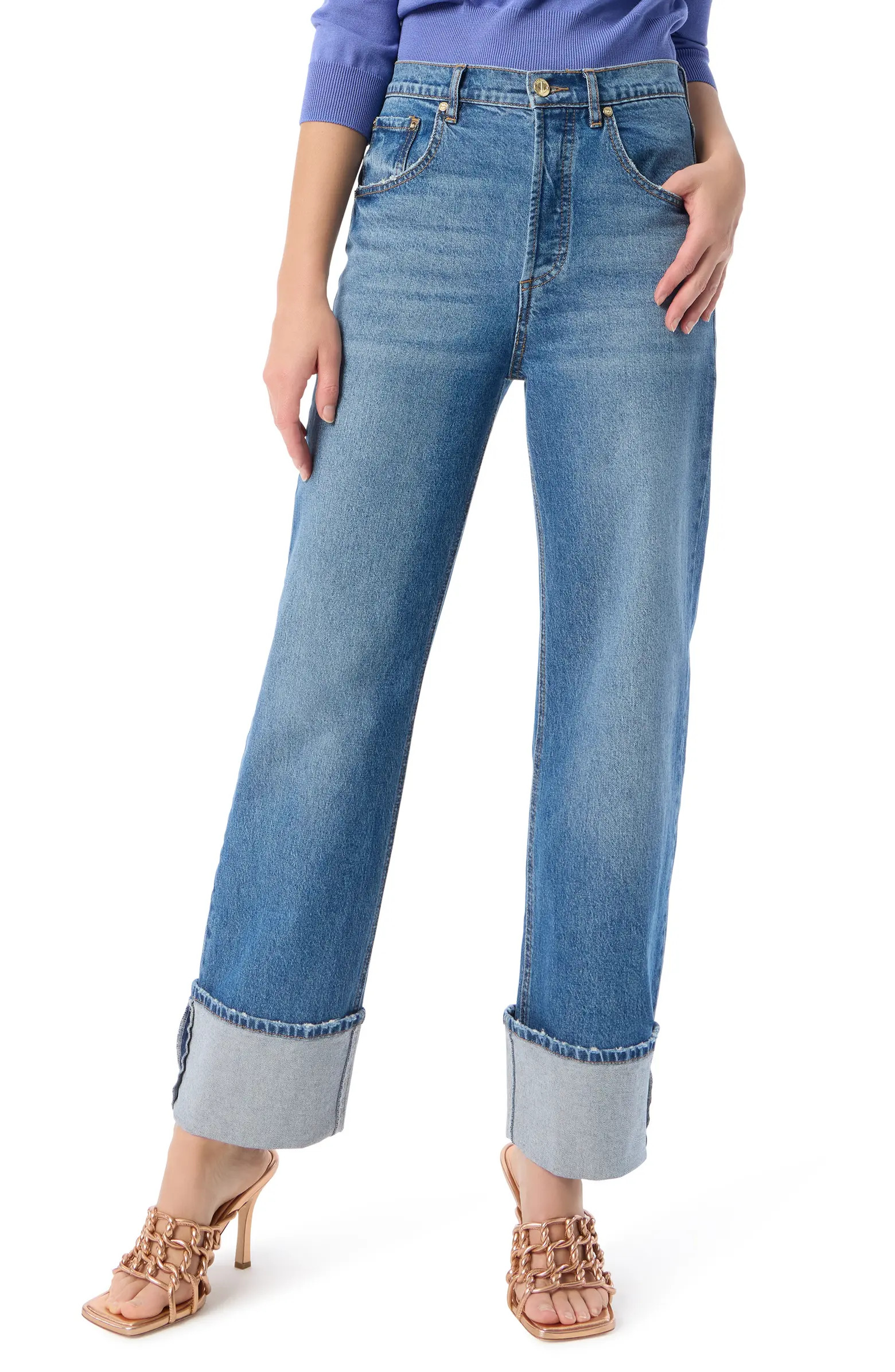 High Waist Cuff Wide Leg Jeans | Nordstrom Rack