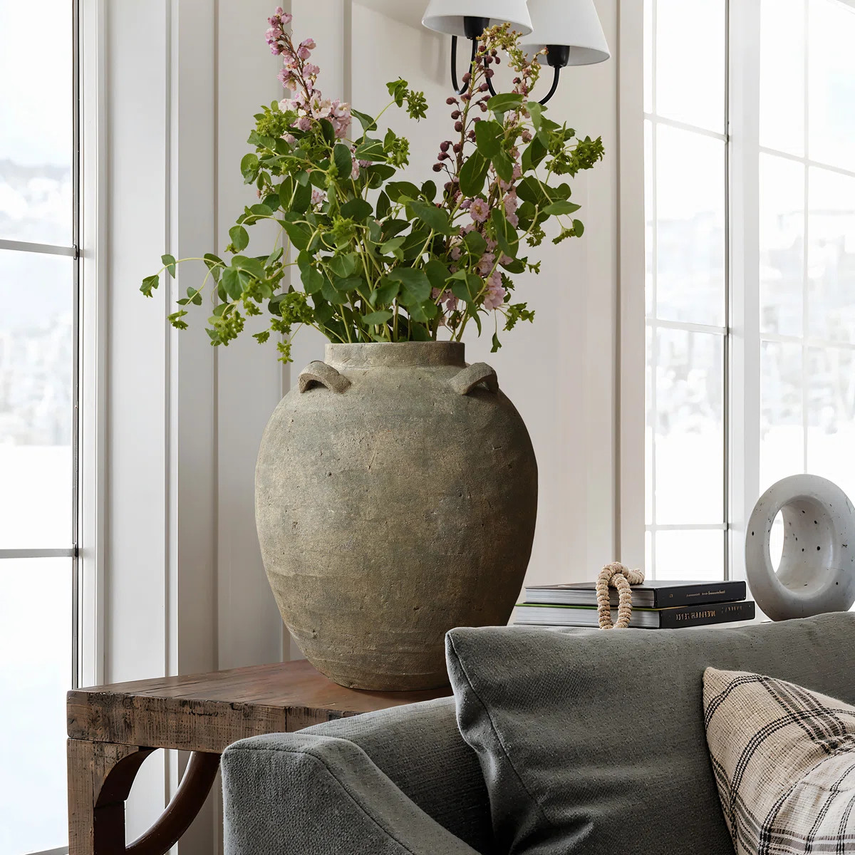Handcrafted Distressed Terracotta 15.4" H Round Vase | Wayfair North America