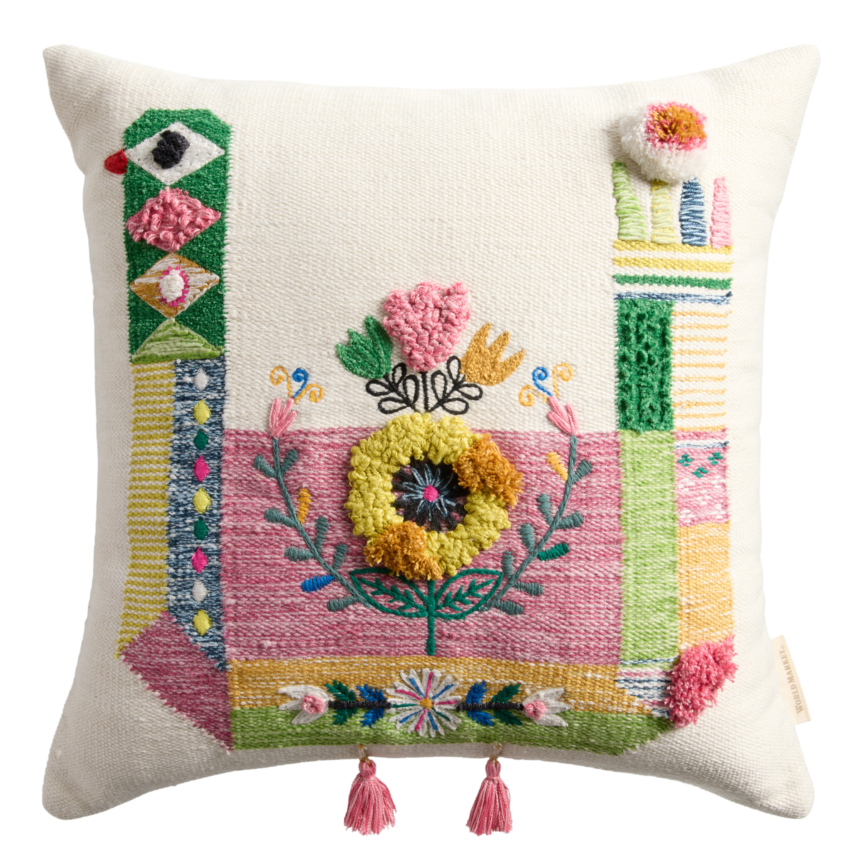 Multicolor Floral Bird Kilim Throw Pillow | World Market