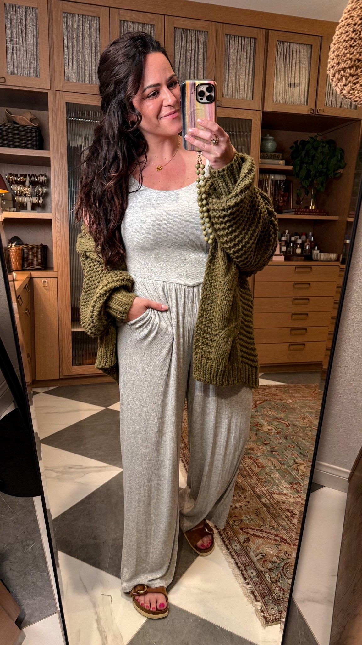walmart jumpsuit it feels like skims pjs! wearing an xl and my fave cozy sweater

#LTKOver40 #LTKSeasonal #LTKootd