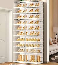8 Tiers 16-32 Pairs Foldable Shoe Boxes Large Plastic Shoe Storage Rack Collapsible Shoe Organize... | Amazon (US)