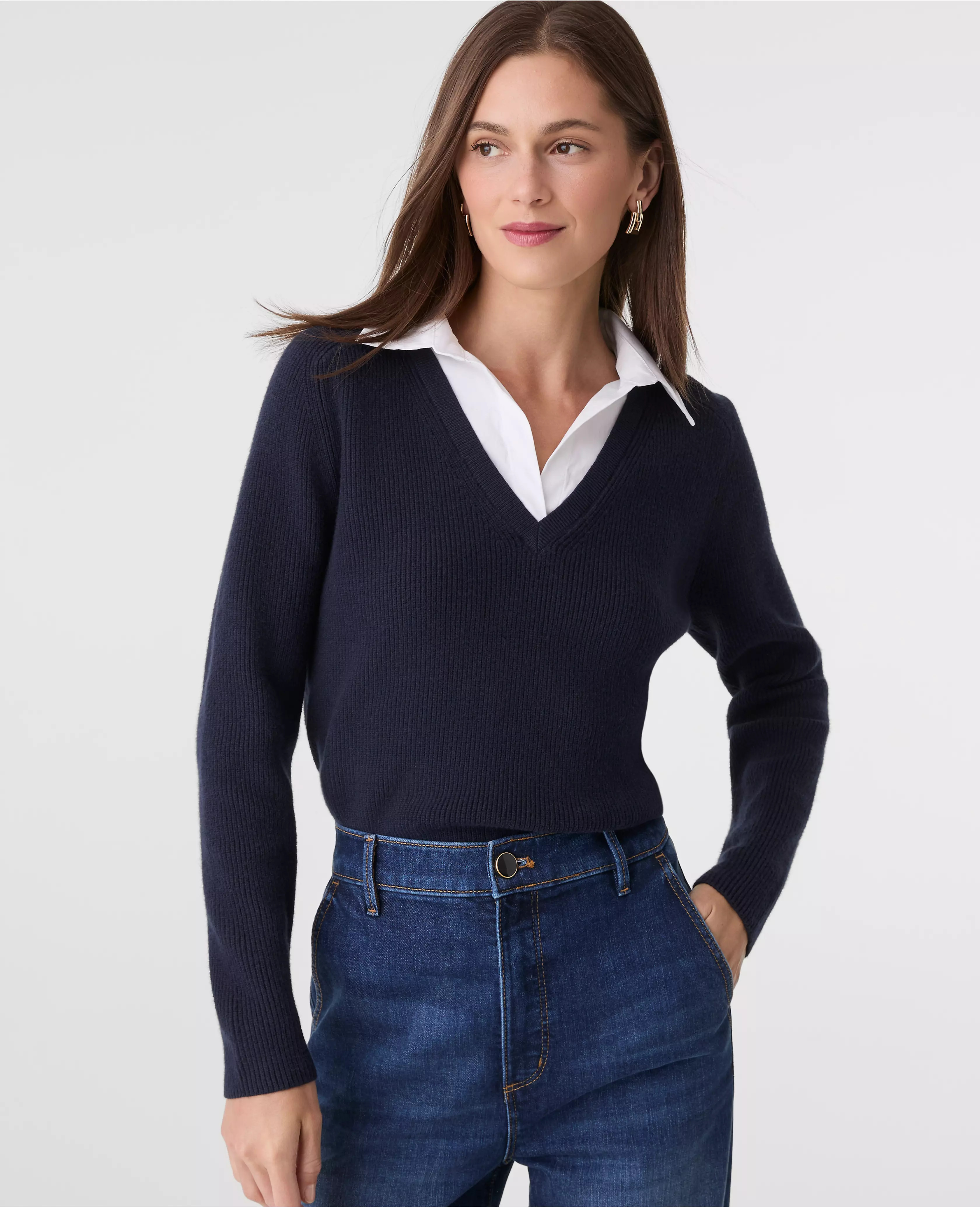 Collared Mixed Media Sweater | Ann Taylor