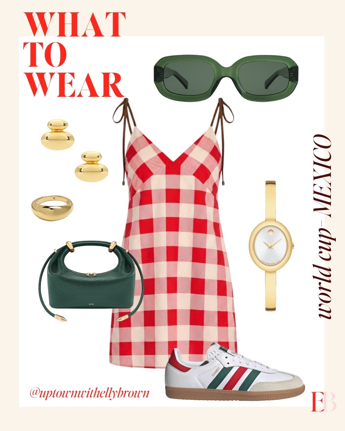 cheering for Mexico never looked so good 🇲🇽💚 red gingham slip dress + green bag + Adidas Sambas in the team colors — this one came together so perfectly I can't stop looking at it. all pieces linked on LTK! 

 #worldcup #LTKootd