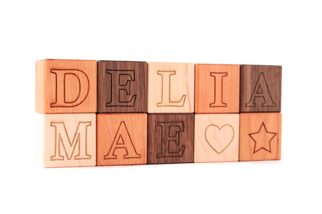 Personalized Wooden Name Block Sets - Natural Wood Toys, Hardwood Letter Alphabet Blocks for Baby... | Etsy (Global)