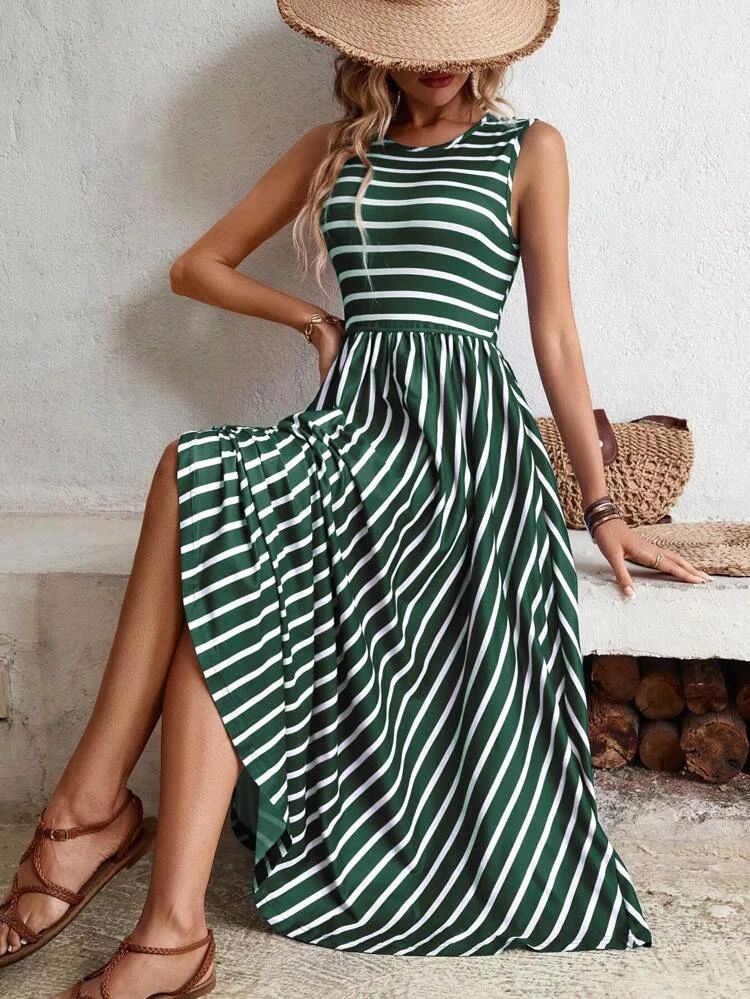 SHEIN VCAY Striped Print A-line Dress | SHEIN