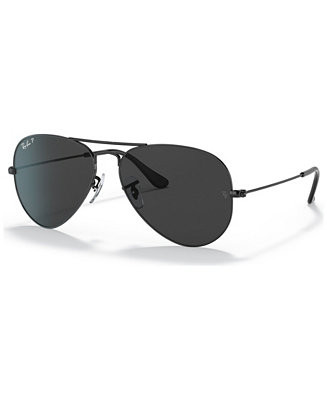 Ray-Ban Unisex Aviator Total Black Polarized Sunglasses, RB3025 - Macy's | Macy's