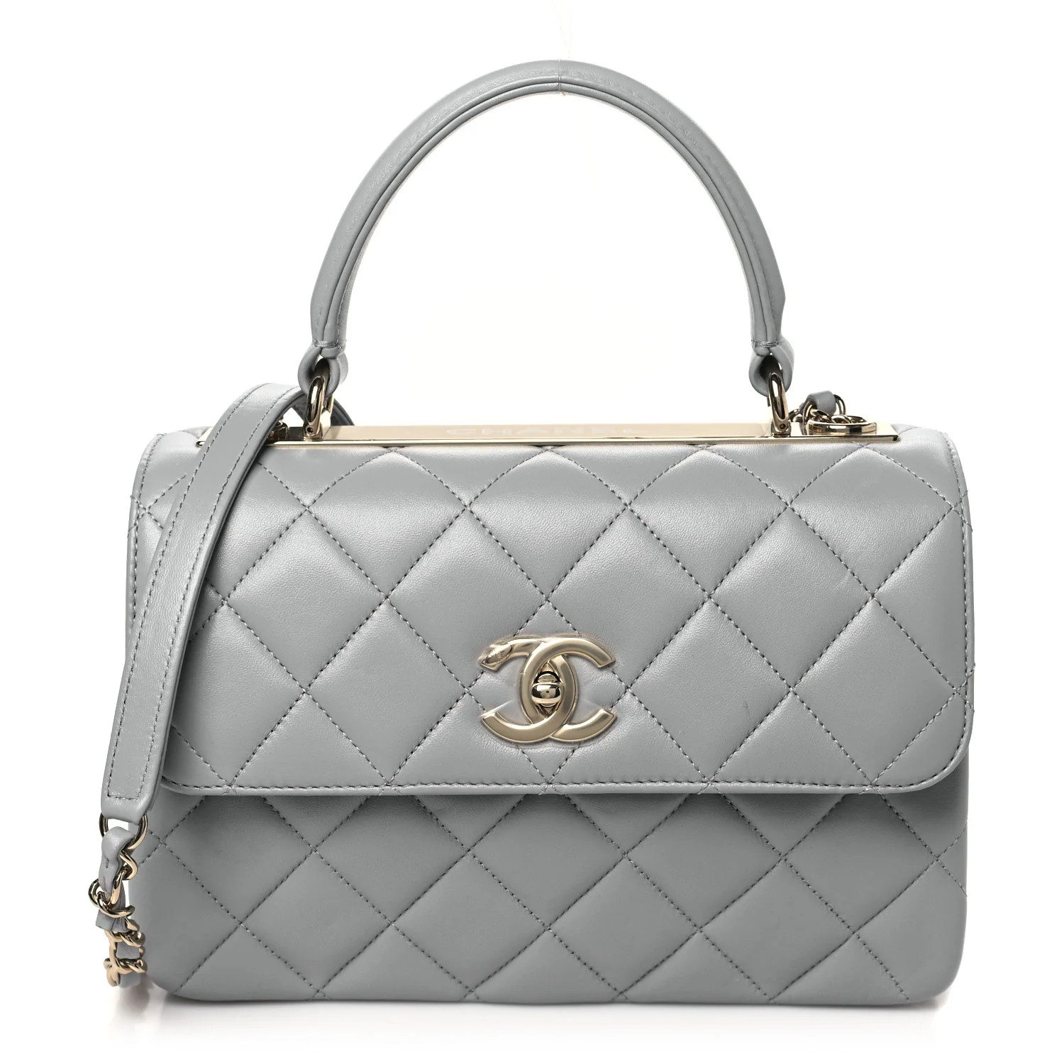 Lambskin Quilted Mini Trendy CC Dual Handle Flap Bag Light Grey | FASHIONPHILE (US)
