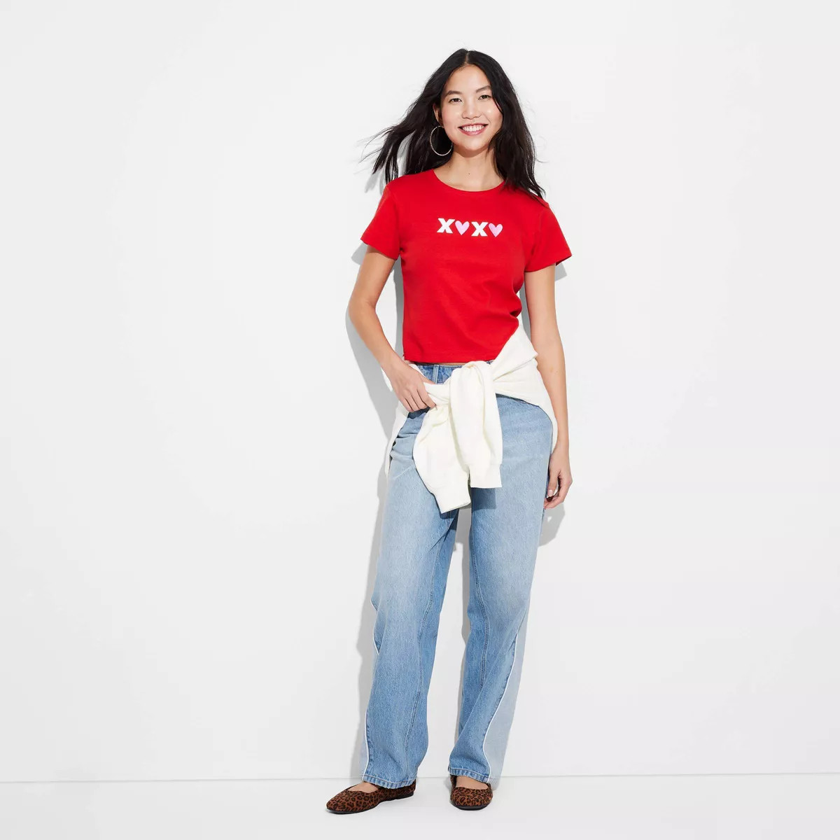 Women's Valentine's Day XOXO Short Sleeve Graphic Baby T-Shirt - Red | Target