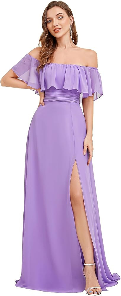 Ever-Pretty Women's Off The Shoulder Bridesmaid Dresses Side Split Beach Maxi Formal Dress 00968 | Amazon (US)