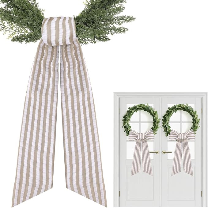 Brown Wreath Sash for Front Door - 2 Pcs Rustic Seersucker Wreath Sashes for Embroidery Monogram ... | Amazon (US)