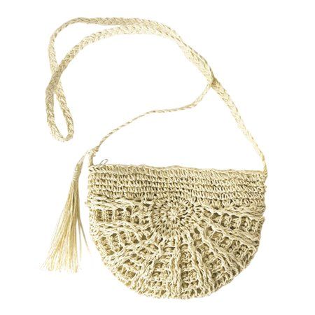Boho Women Straw Shoulder Bag Solid Crochet Patterns Tassel Half Round Beach Holiday Crossbody Bag | Walmart (US)