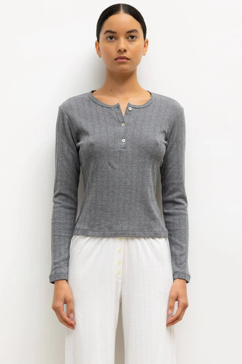 Pointelle Long Sleeve Henley | LESET