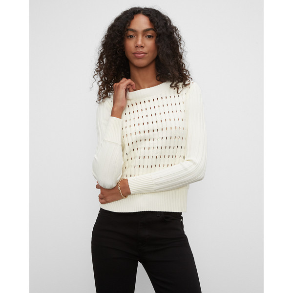 Club Monaco Cream Open Stitch Crewneck Sweater in Size XS | Club Monaco (Global)