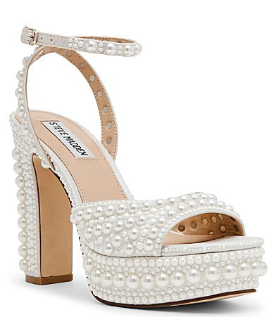 Steve Madden Assured-P Pearl Embellished Ankle Strap Block Heel Platform Sandals - 11 | Dillard's