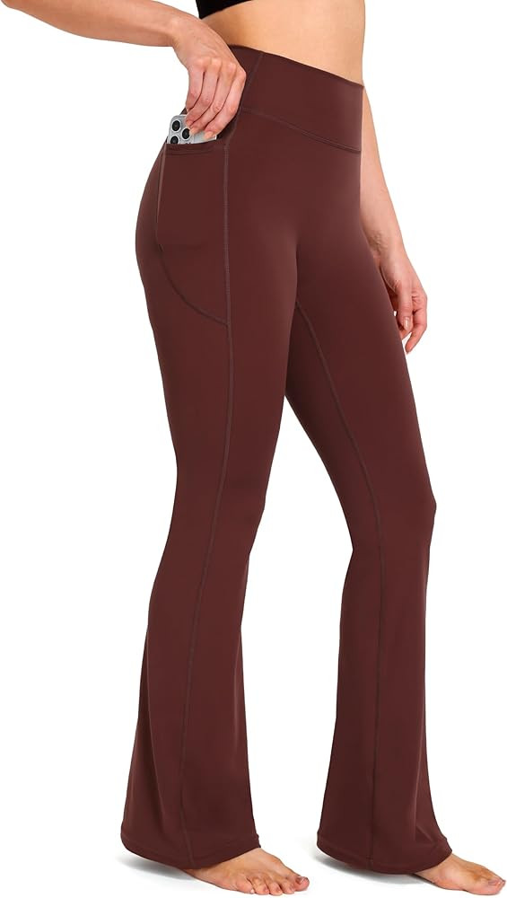 YUNOGA Flare Leggings for Women with Pockets 32" Inseam High Waisted No Front Seam Buttery Soft G... | Amazon (US)