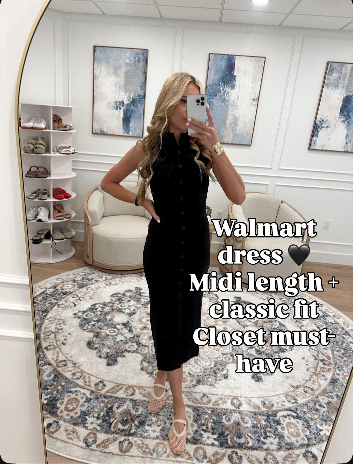 Closet must-have 🖤 This Walmart black midi dress is the definition of timeless — classic fit, flattering length, and under $30. It’s one of those pieces you can style a hundred different ways: with heels for dinner, sneakers for errands, or boots for fall.

📏 Wearing a Small (true to size).
✨ Comes in multiple colors — a must-have staple.

#LTKStyleTip #LTKSeasonal #LTKFindsUnder50