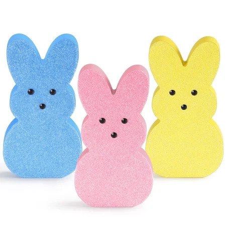Easter Decoration Sign Bunny Rabbit Wood Table Ornaments Set Centerpieces Easter Decor Glittery Tiered Tray Mantel Table , Spring Decor Birthday Home Office Farmhouse Gift 3 Pcs | Walmart (US)