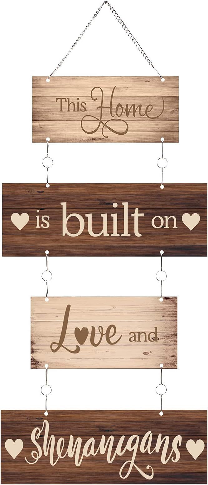 Home Sign This Home is Built on Love and Shenanigans Hanging Home Wall Sign Family Rustic Wall De... | Amazon (US)