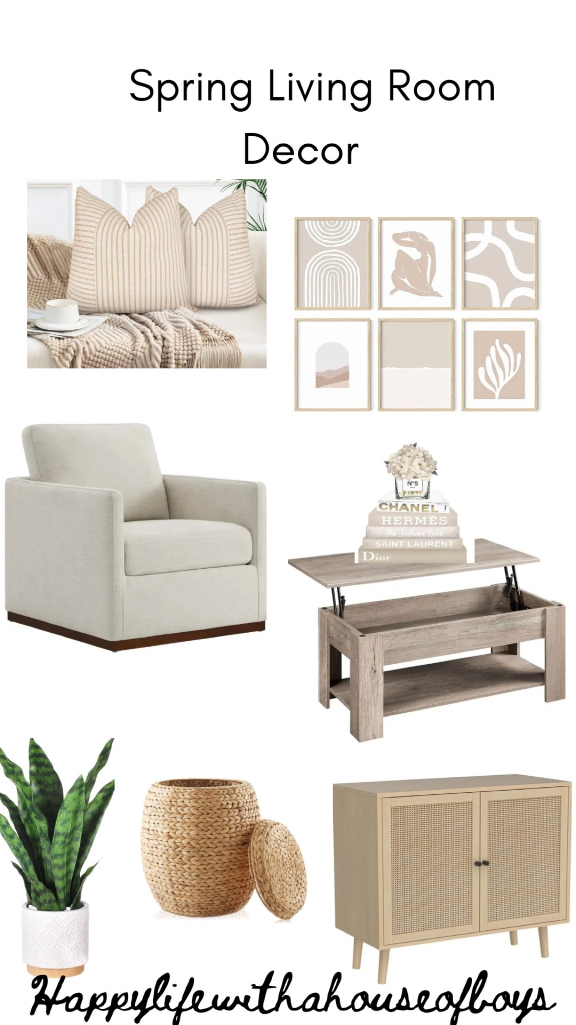 #spring #homedecor #livingroom #lazyboy #coffeetable #tvstand #houseplant #wallart #pillows #accentpieces #tablebooks #cream #brown #khaki

#LTKhome