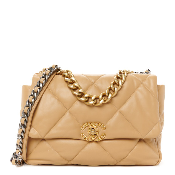 Lambskin Quilted Large Chanel 19 Flap Dark Beige | FASHIONPHILE (US)