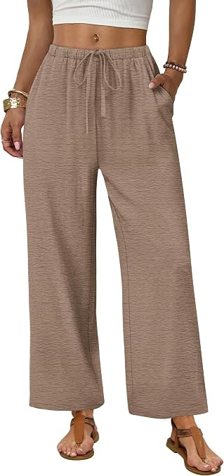 Sampeel Wide Leg Pants Women Casual Palazzo Drawstring Elastic Waist Trousers with Pockets Summer... | Amazon (US)
