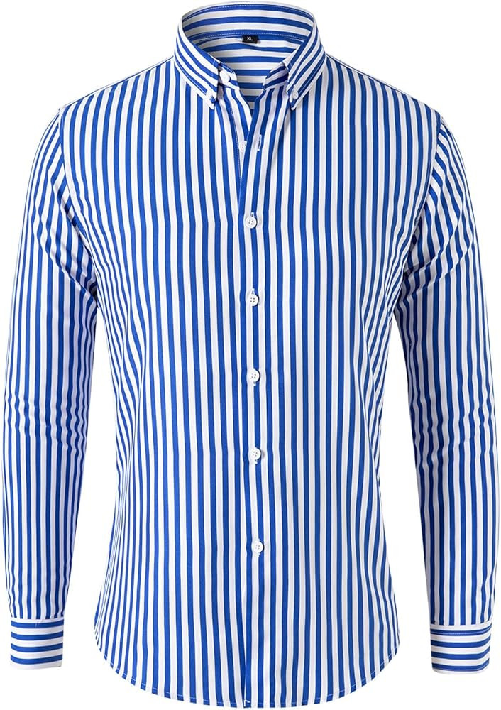 Mens Casual Business Vertical Striped Long Sleeve Button Down Dress Shirts for Casual Vertical St... | Amazon (US)
