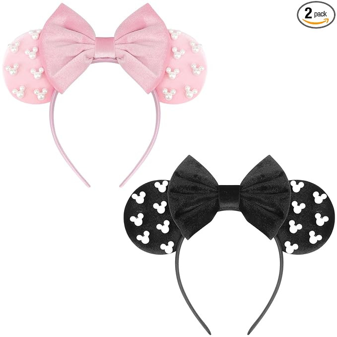 DRESHOW Mouse Ears Headbands for Women Pearl Hairbands Bow Head bands Velvet Head band Christmas ... | Amazon (US)