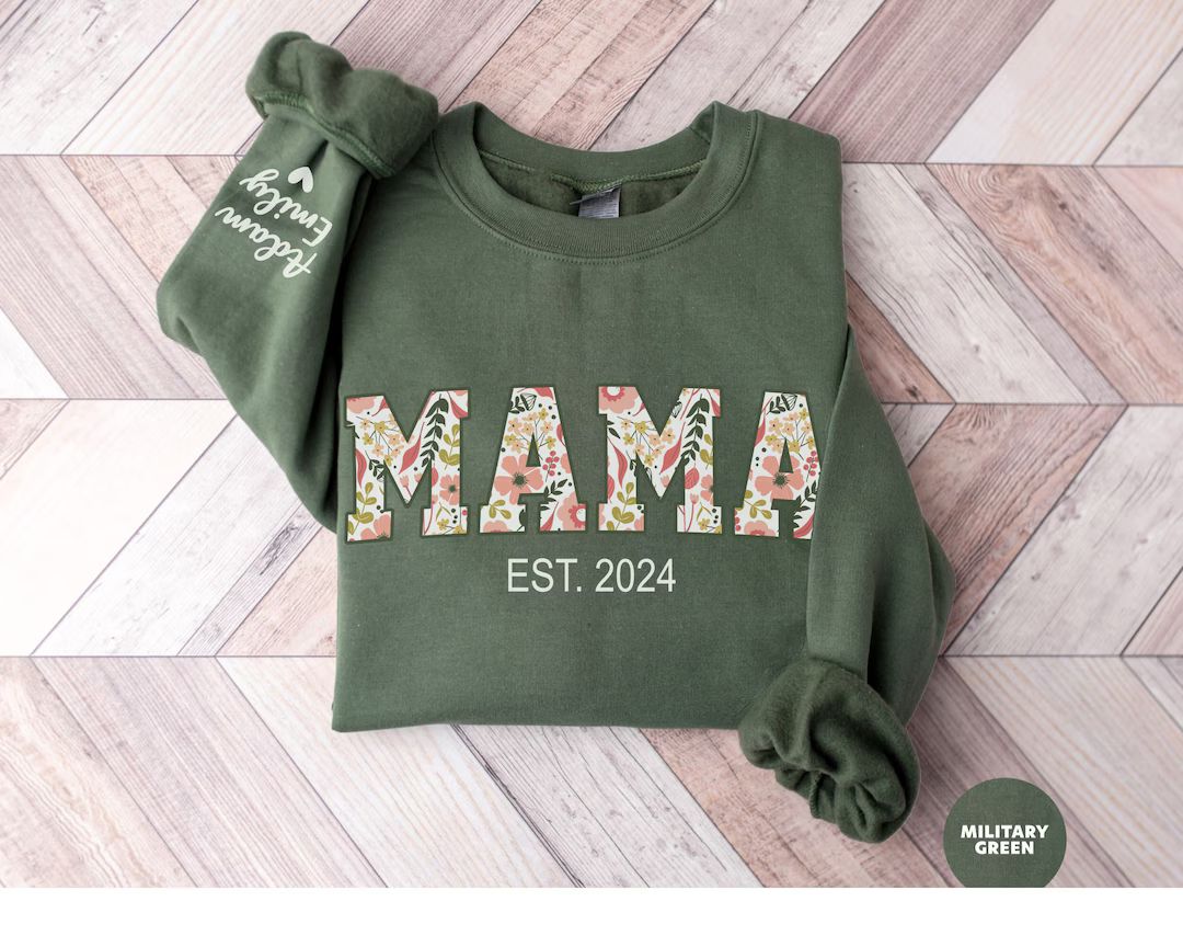 Custom Mama Sweatshirt With Kids Name on Sleeve Floral Mama - Etsy | Etsy (US)