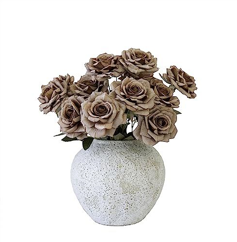 White Ceramic Vase with Dusty Pink Artificial Rose Bundles, Silk Roses in Vase for Home Decor Cen... | Amazon (US)