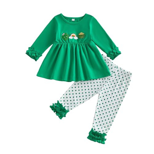 BemeyourBBs Toddler Baby Girl St Patricks Day Outfits Long Sleeve Shirts Tunic Top and Ruffle Pants Set Cute Infant Clothes (Ruffle Shamrock Long Sleeve Green, 12-18 Months) | Amazon (US)