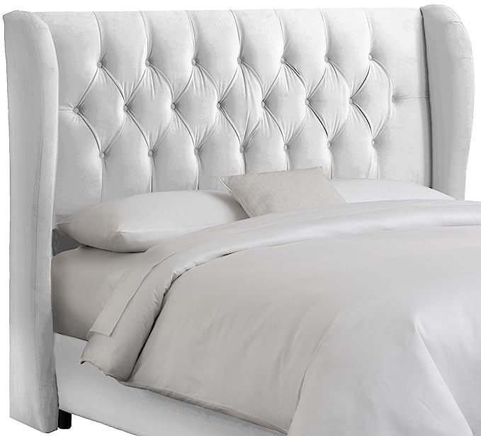 Skyline Furniture Velvet Tufted Queen Wingback Headboard, White | Amazon (US)