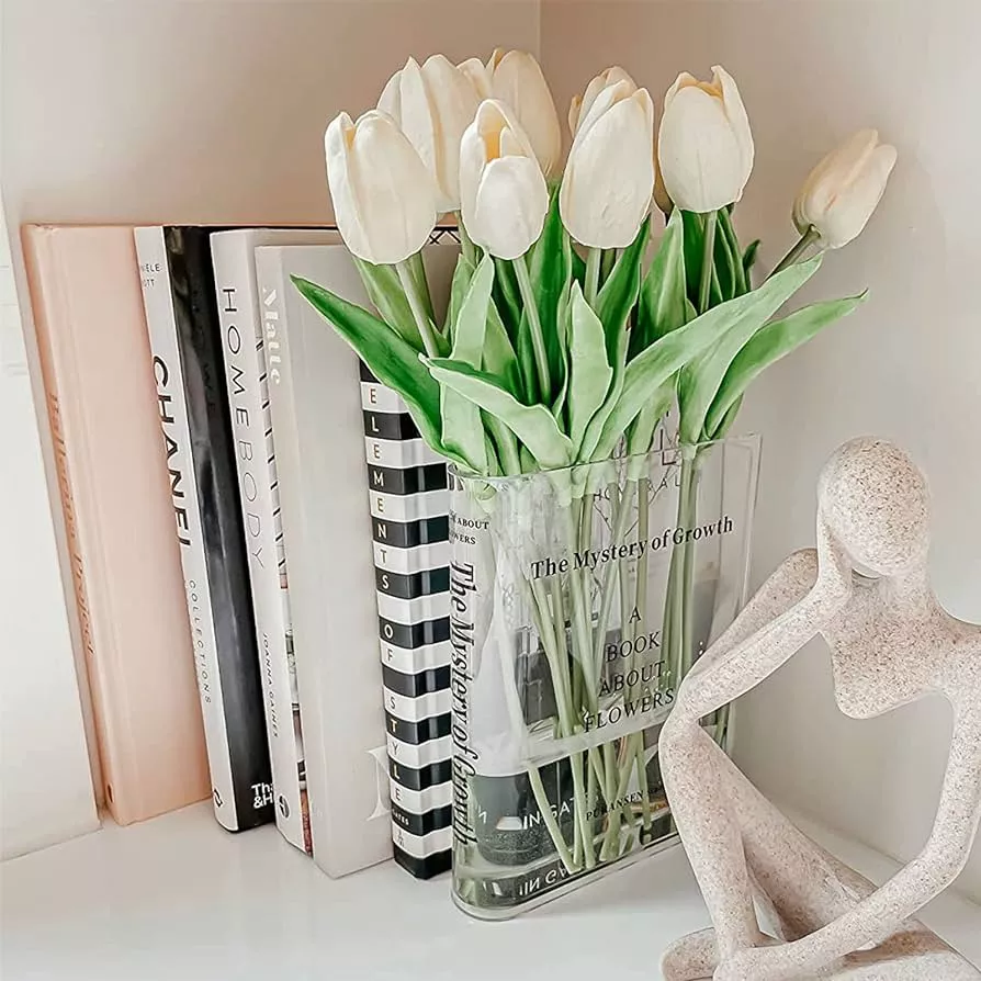 Puransen Book Vase for Flowers Aesthetic Room Decor, Artistic and Cultural Flavor Decorative Acrylic Vase, Unique Home/Bedroom/Office Accent, A Book