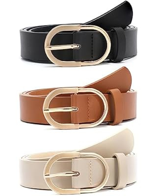 JASGOOD 3 Pack Women’s Leather Belts for Jeans Pants Fashion Ladies Belt with Gold Buckle | Amazon (US)