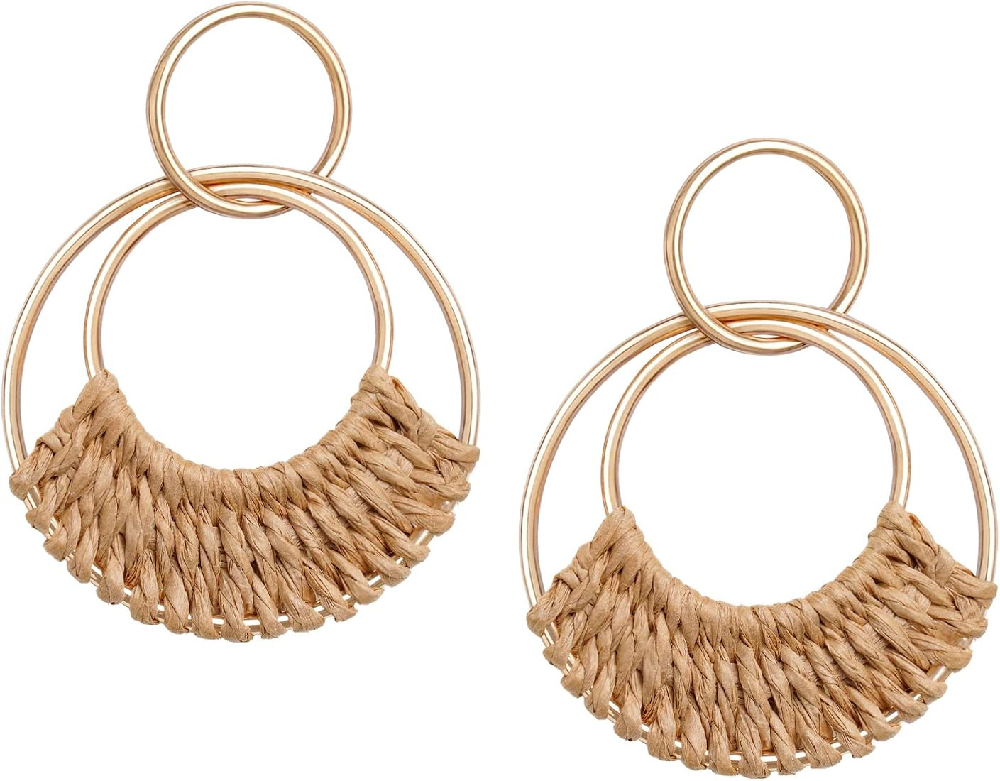 SELFWIMG Raffia Hoop Earrings for Women Girls Fun Boho Summer Beach Earrings Lightweight Handmade... | Amazon (US)