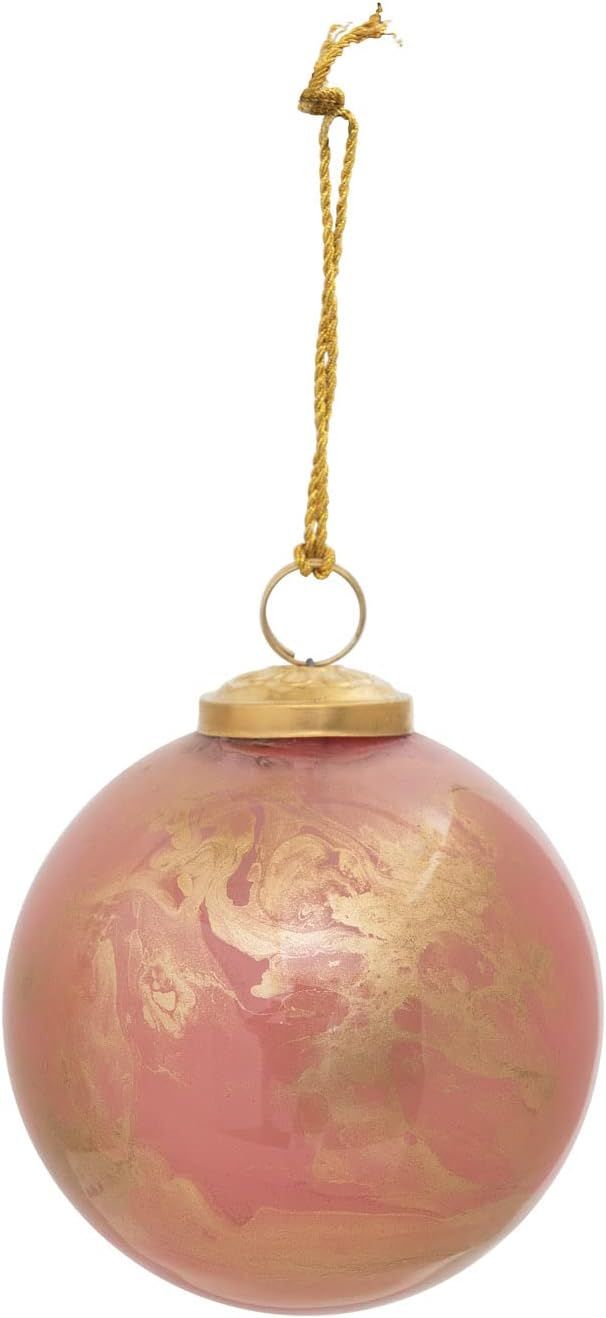 Creative Co-Op Glass ball Ornament, Marbled Pink and Gold Finish | Amazon (US)