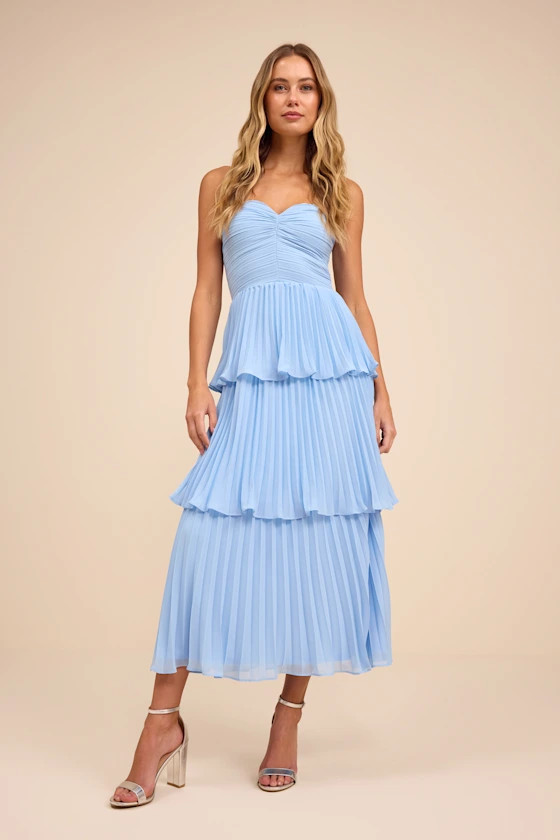 Seriously Sensational Light Blue Strapless Tiered Midi Dress | Lulus